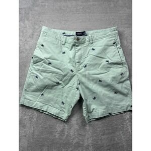 Chaps AOP Chino Shorts‎ Mens 36 Stretch Green w/ Sport Crab All Over Print